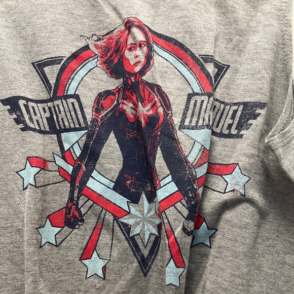 Captain Marvel Women’s Tie Front Hem Graphic Tank Top Size M Heather Gray Blue - Picture 4 of 5